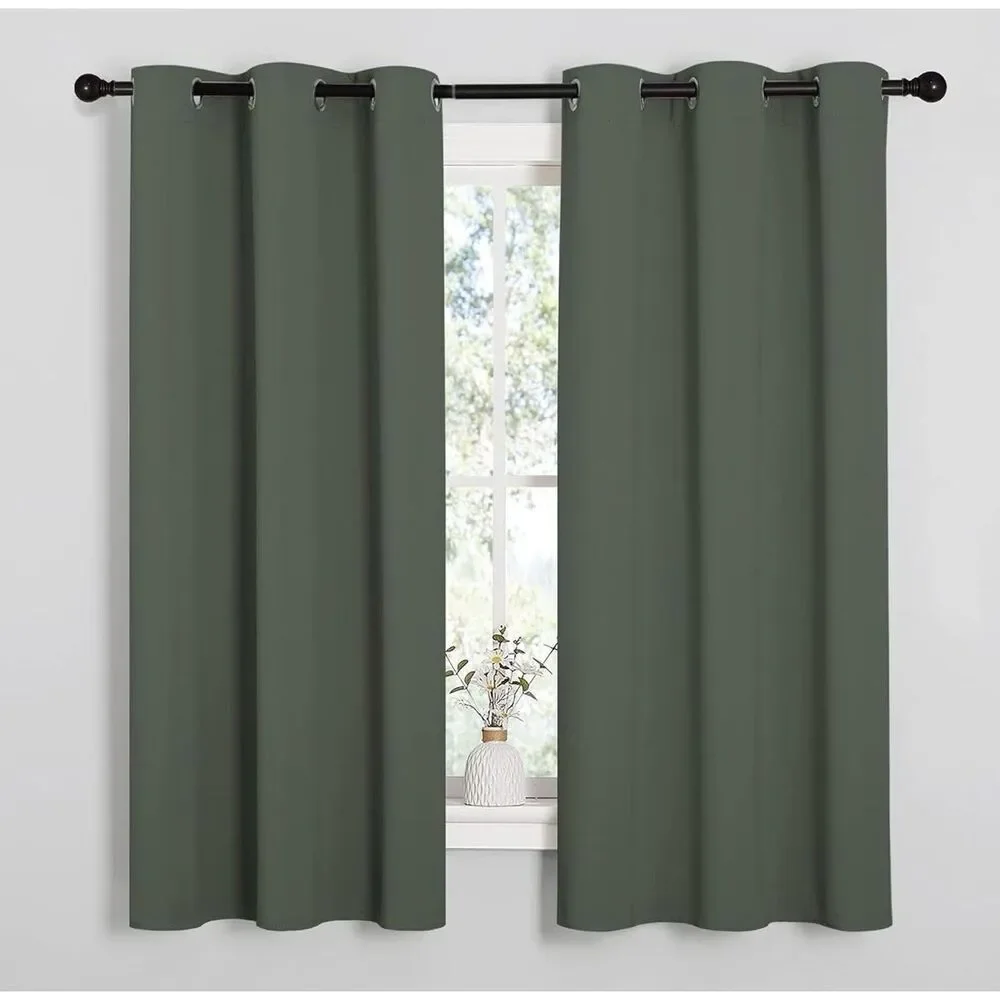 NiceTown Blackout Curtains 34x55 Dark Green Thermal Grommet Panels